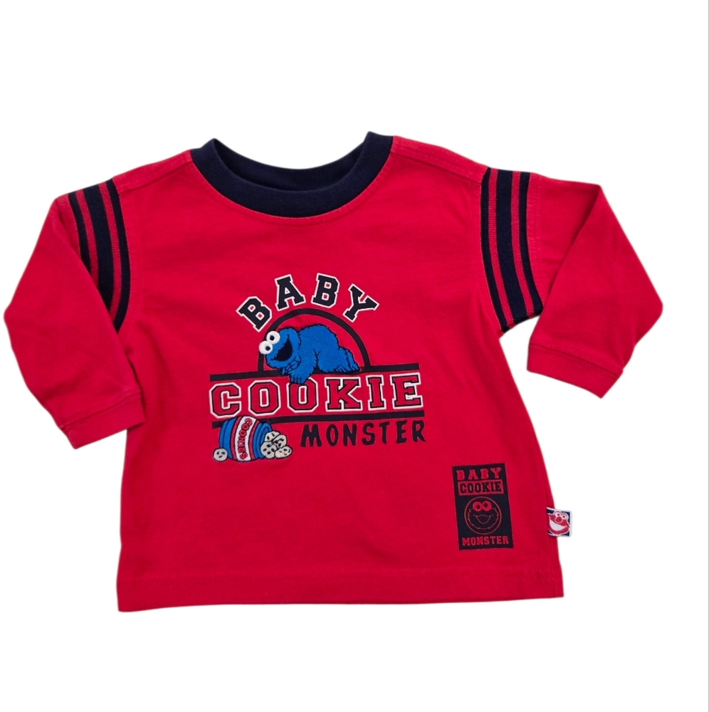 Vintage Y2k Sesame Street Baby Cookie Monster Red Long Sleeved Shirt